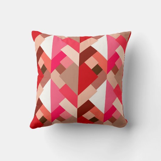 抽象芸術モダン三角形、コーラルレッドおよびピンク クッション (裏面)