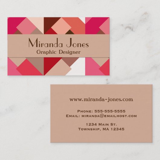 抽象芸術モダン三角形、コーラルレッドおよびピンク 名刺 (正面/裏面)