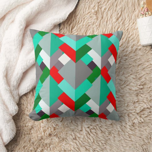 抽象芸術モダン三角形、ターコイズ、赤、グレー クッション (ブランケット)