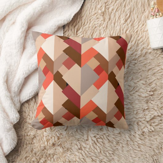 抽象芸術モダン三角形、ブラウン、トープおよびオレンジ クッション (ブランケット)