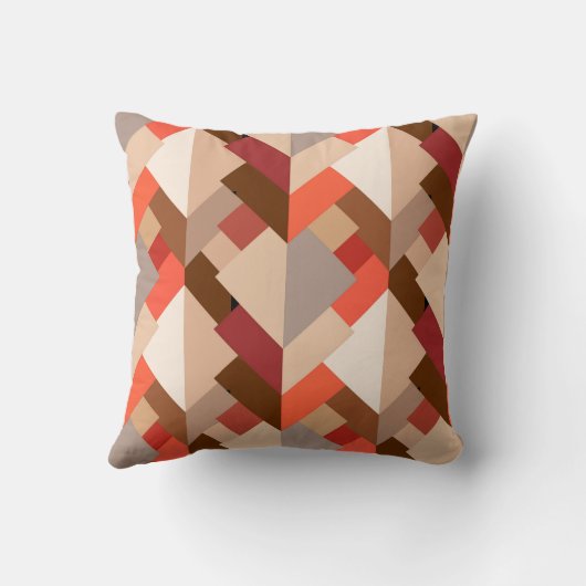 抽象芸術モダン三角形、ブラウン、トープおよびオレンジ クッション (裏面)