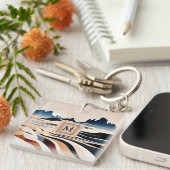 抽象芸術モダン南西部モノグラム キーホルダー (正面右)