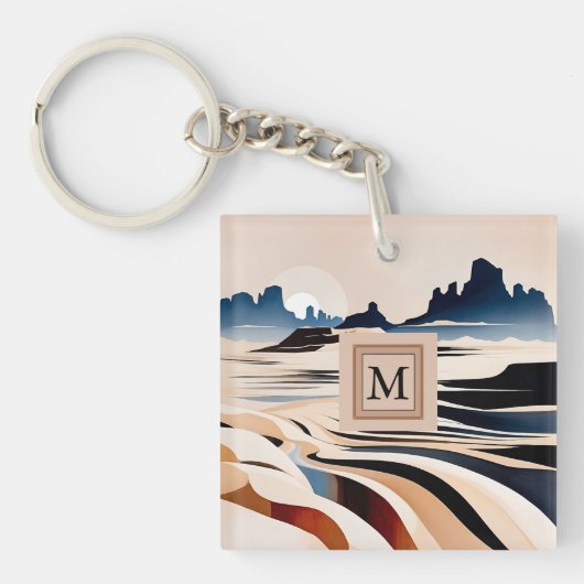 抽象芸術モダン南西部モノグラム キーホルダー (正面)
