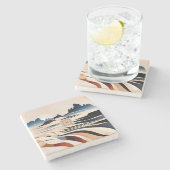 抽象芸術モダン南西部モノグラム ストーンコースター (横)