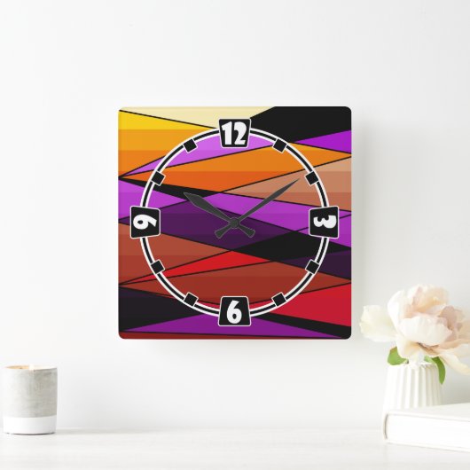 抽象芸術モダン図形の三角形(オレンジ) スクエア壁時計 (ホーム)