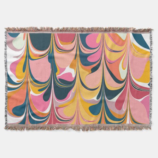 抽象芸術モダン大理石の渦巻き(ピンクと黄色) スローブランケット (正面)