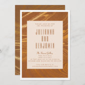 抽象芸術モダン大理石スワール金ゴールドブロンズ結婚ズ 招待状 (正面/裏面)