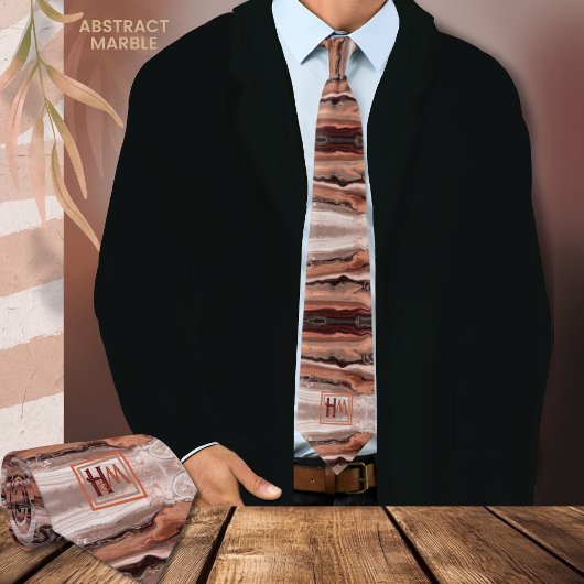 抽象芸術モダン大理石ピンクベージュブラウンモノグラム ネクタイ