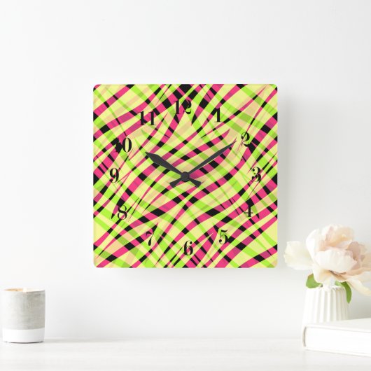 抽象芸術モダン幾何ストライプの的な明るい夏 スクエア壁時計 (ホーム)