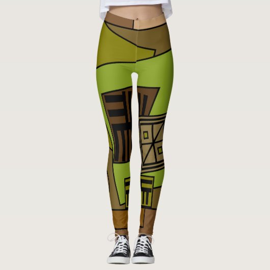 抽象芸術モダン幾何型枠アート レギンス (正面)