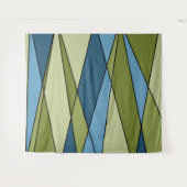 抽象芸術モダン幾何形状三角形blue gr タペストリー (正面(横))