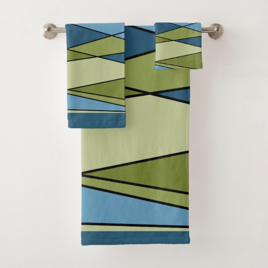 抽象芸術モダン幾何形状三角形blue gr バスタオルセット (インサイチュ)