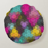 抽象芸術モダン形状六角モザイク ラウンドクッション (裏面)