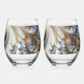 抽象芸術モダン旋回金ゴールド、白黒 ステムなしワイングラス (裏面)