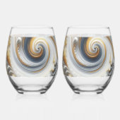 抽象芸術モダン旋回金ゴールド、白黒 ステムなしワイングラス (左)