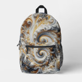 抽象芸術モダン旋回金ゴールド、白黒 プリントバックパック (正面)