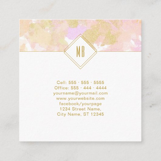 抽象芸術モダン書エレガント道ロゴピンク金ゴールド スクエア名刺 (裏面)