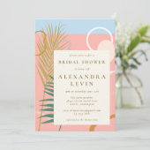 抽象芸術モダン植物性ピンクブルーブライダルシャワー 招待状 (スタンド正面)