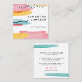 抽象芸術モダン水彩イエローピンクブルーデザイン スクエア名刺 (正面/裏面)