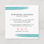 抽象芸術モダン水彩イエローピンクブルーデザイン スクエア名刺 (裏面)