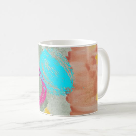 抽象芸術モダン水彩ブルーピンクコーヒーカップ コーヒーマグカップ (正面右)