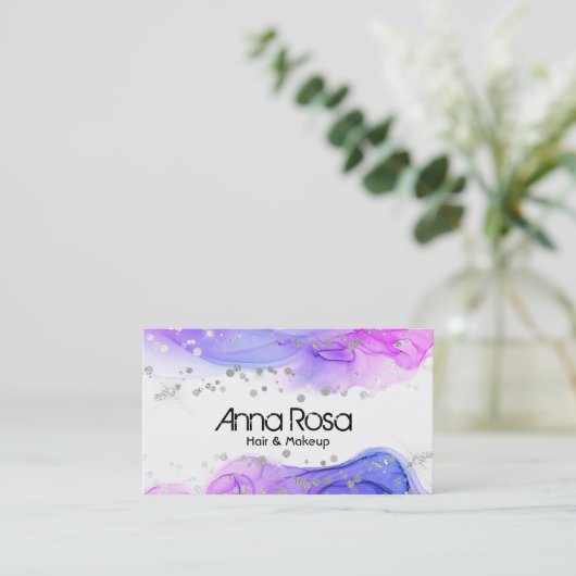 *~*抽象芸術モダン水彩ラベンダーマゼンタ 名刺 (スタンド正面)