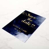 抽象芸術モダン水彩海軍の保存日付 箔招待状 (回転した状態)