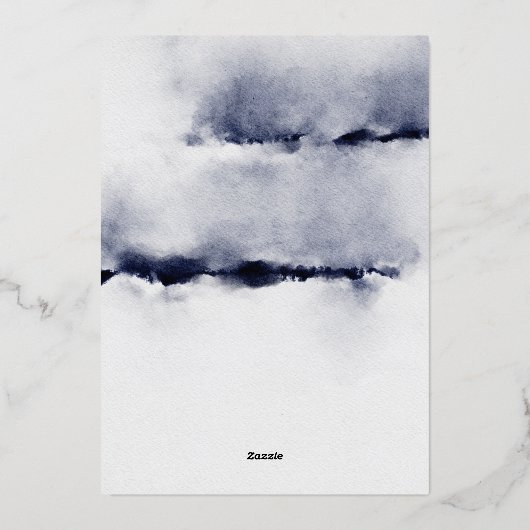 抽象芸術モダン水彩海軍の保存日付 箔招待状 (裏面)