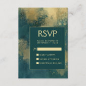 抽象芸術モダン水色ティール（緑がかった色）金ゴールドウェディングRSVP エンクロージャーカード (正面)