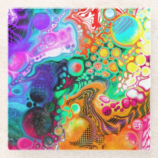 抽象芸術モダン流体アート ガラスコースター (正面)