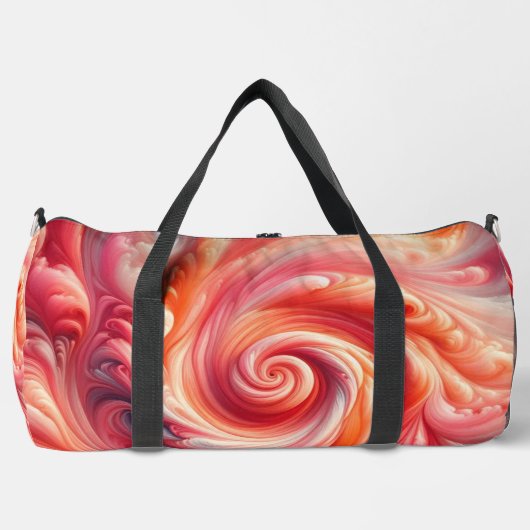 抽象芸術モダン渦巻きピンクとサーモン ダッフルバッグ (正面)