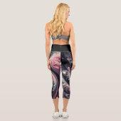 抽象芸術モダン渦巻きピンク、白黒 カプリレギンス (裏面)