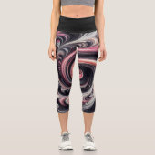 抽象芸術モダン渦巻きピンク、白黒 カプリレギンス (正面)