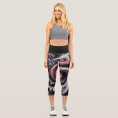 抽象芸術モダン渦巻きピンク、白黒 カプリレギンス (正面)