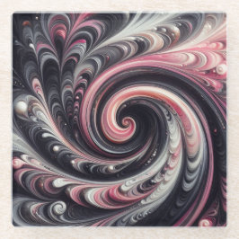 抽象芸術モダン渦巻きピンク、白黒 ガラスコースター