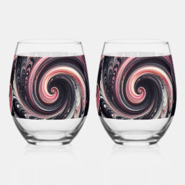 抽象芸術モダン渦巻きピンク、白黒 ステムなしワイングラス