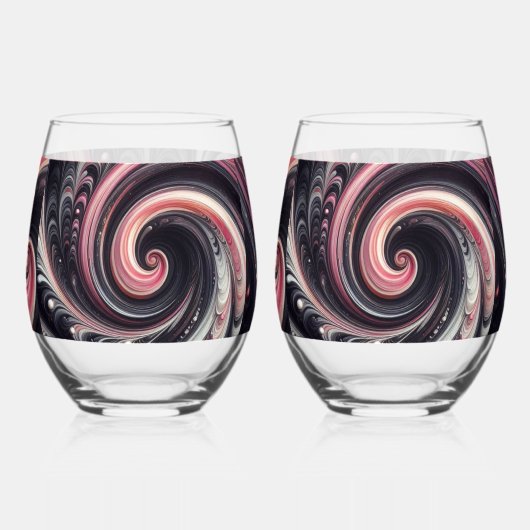 抽象芸術モダン渦巻きピンク、白黒 ステムなしワイングラス (裏面)