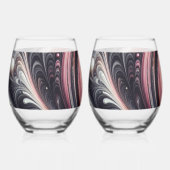 抽象芸術モダン渦巻きピンク、白黒 ステムなしワイングラス (正面)