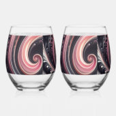 抽象芸術モダン渦巻きピンク、白黒 ステムなしワイングラス (左)