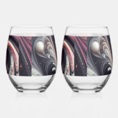 抽象芸術モダン渦巻きピンク、白黒 ステムなしワイングラス (右)