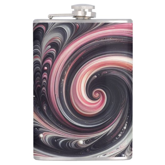 抽象芸術モダン渦巻きピンク、白黒 フラスク (正面)