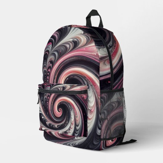 抽象芸術モダン渦巻きピンク、白黒 プリントバックパック (裏面右端)