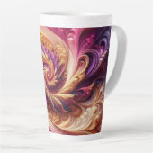 抽象芸術モダン渦巻きピンク、金ゴールド、紫 カフェラテマグ (右アングル)