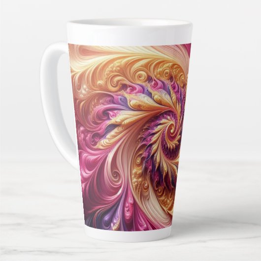 抽象芸術モダン渦巻きピンク、金ゴールド、紫 カフェラテマグ (左アングル)