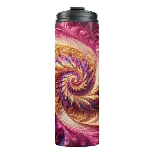 抽象芸術モダン渦巻きピンク、金ゴールド、紫 タンブラー (正面)