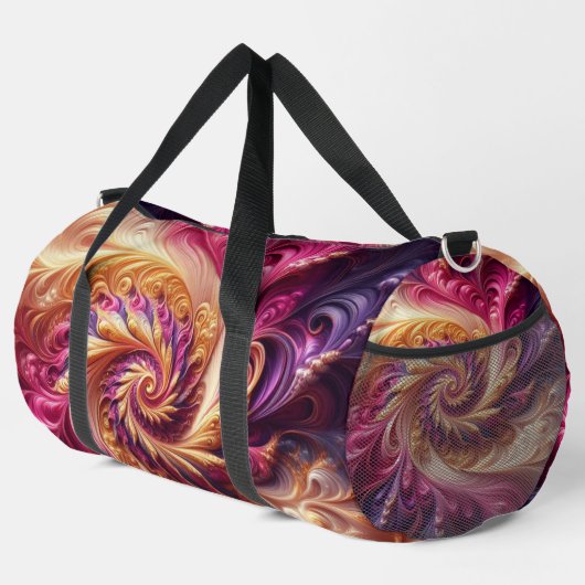 抽象芸術モダン渦巻きピンク、金ゴールド、紫 ダッフルバッグ (右コーナー)