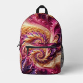 抽象芸術モダン渦巻きピンク、金ゴールド、紫 プリントバックパック (正面)
