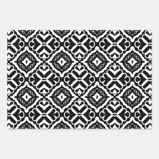 抽象芸術モダン白黒の幾何学的パターン ラッピングペーパーシート (正面3)