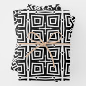 抽象芸術モダン白黒の幾何学的パターン ラッピングペーパーシート (インサイチュ)