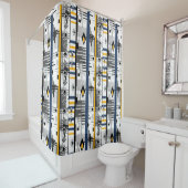 抽象芸術モダン白黒イエローオーナメント地域 シャワーカーテン (インサイチュ)
